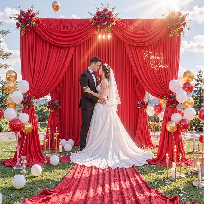 Outpain 30 ft x 8 ft Red Backdrop Curtain Panels, 6 Panels 5 ft x 8 ft Wrinkle - Image 3