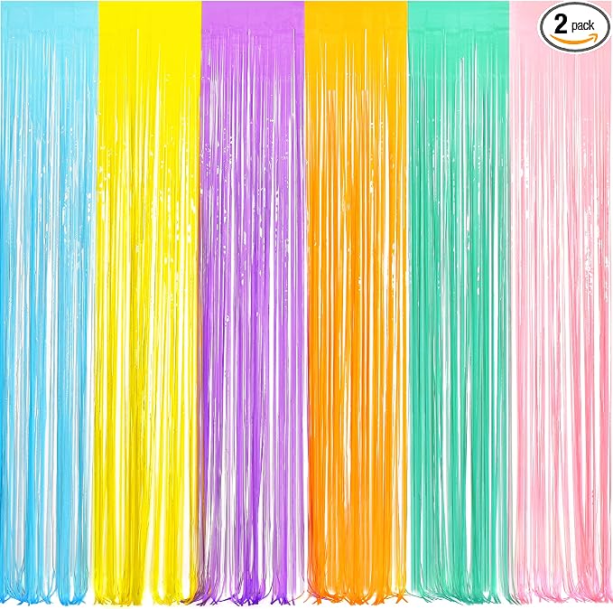 BRAVESHINE Tinsel Foil Fringe Curtains | Pastel Colourful Party Backdrop | 2Pcs by BRAVESHINE