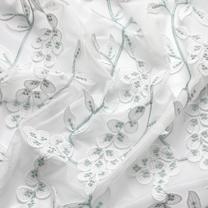 White Sheer Voile Curtains White Embossed Leaves 54Wx96L Inch | Light Filtering - Image 7