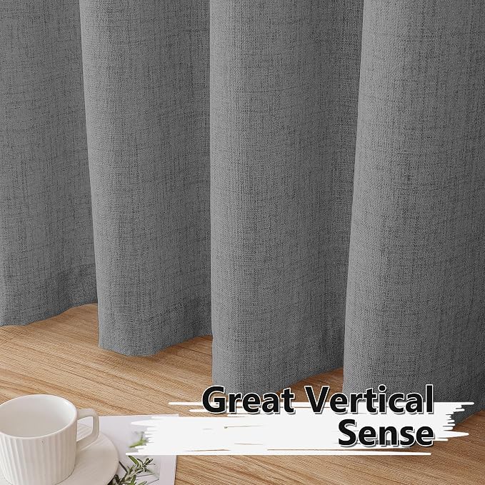 Tollpiz Linen Curtains Living Room Rod Pocket Semi Sheer Curtain Burlap Light - Image 4
