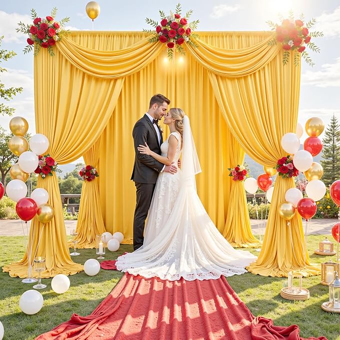 10 ft x 10 ft Wrinkle Free Yellow Backdrop Curtain - Image 9