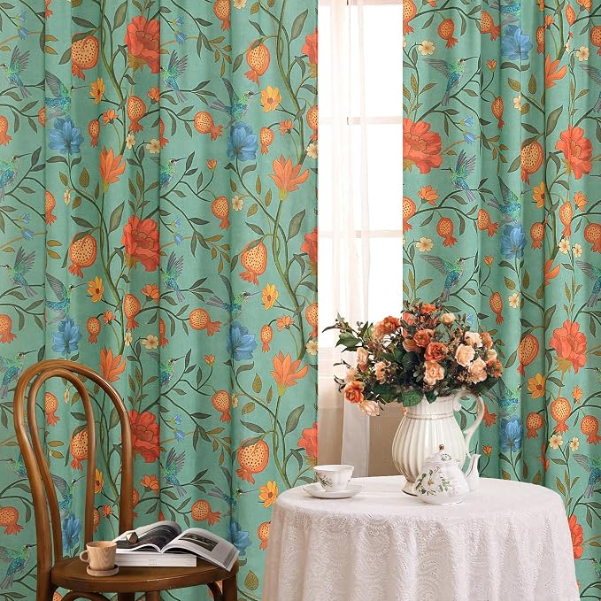 54 Inch Boho Floral Curtains Tropical Bird Print Linen Semi Sheer Window Drapes - Image 6