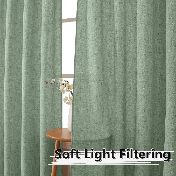 Tollpiz Short Linen Curtain Living Room Rod Pocket Semi Sheer Curtains Burlap - Image 2
