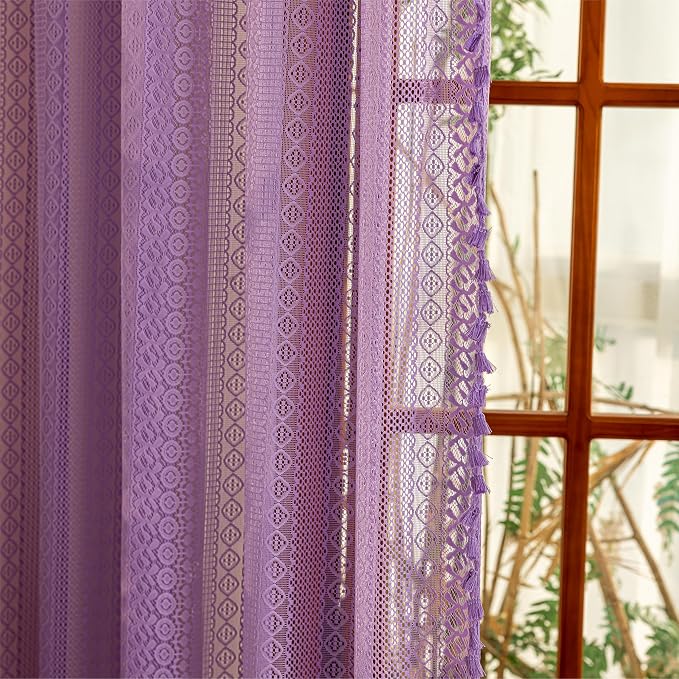 Sutuo Home Lavendar Boho Lace Curtains 72 inch Lengh - Image 9