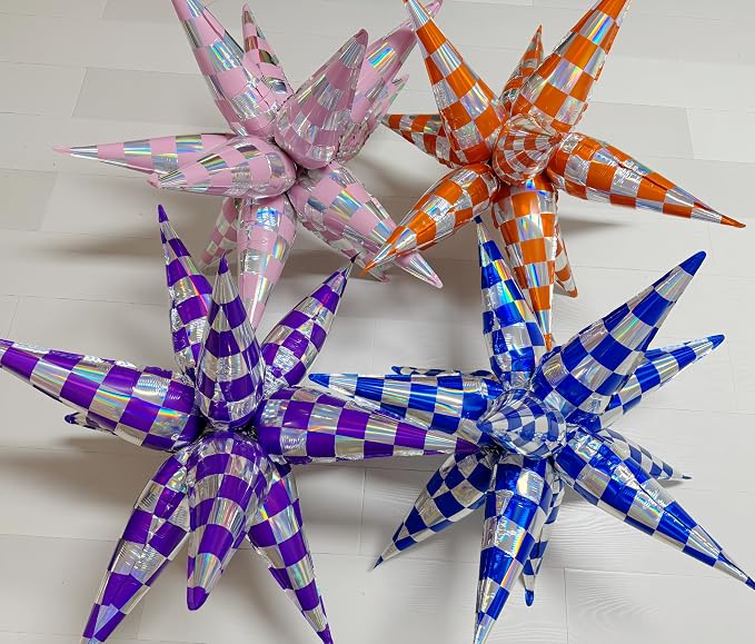 2 * 12 Pcs Blue Silver Iridescent Checkered Star Foil Balloons/Race Car - Image 5