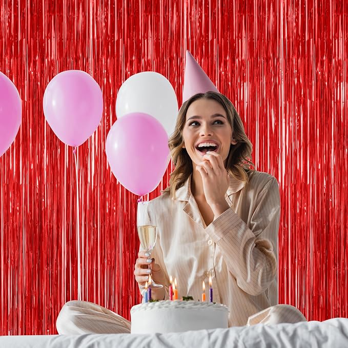 ZATAYE 8 Pack Red Valentines Christmas Foil Curtain Streamer Decorations | Red - Image 6