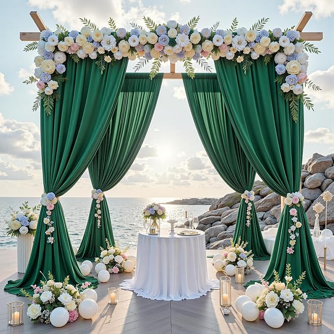 10 ft x 8 ft Wrinkle Free Hunter Green Backdrop Curtain - Image 2