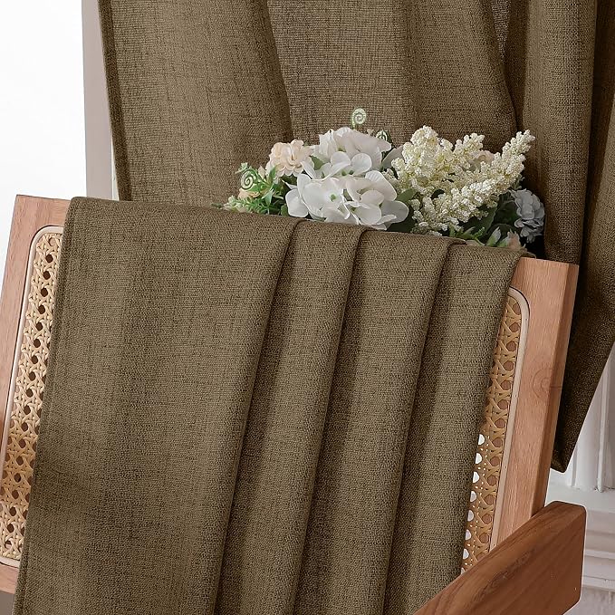 Tollpiz Linen Curtains Living Room Rod Pocket Semi Sheer Curtain Burlap Light - Image 6