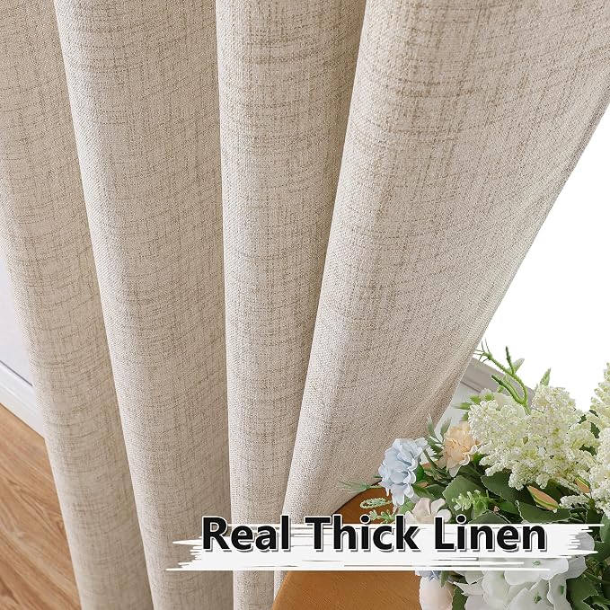 Tollpiz Linen Curtains Living Room Rod Pocket Semi Sheer Curtain Burlap Light - Image 3