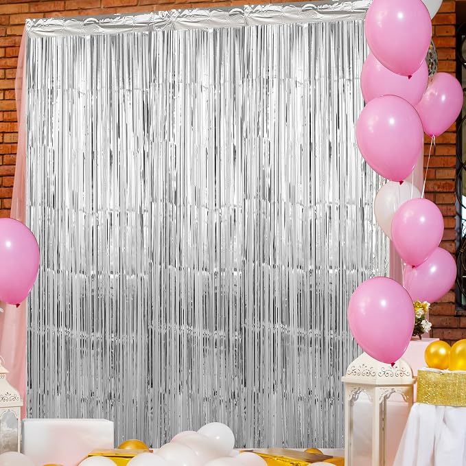 7 Pack 3.3 x 9.9 ft Silver Fringe Backdrop Streamers Party Decorations | Foil - Image 3