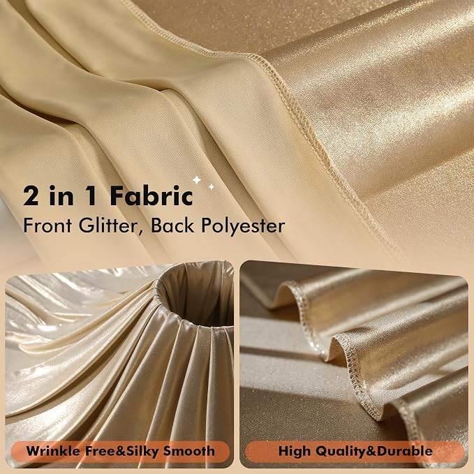 50x10ft Shimmer Champagne Gold Sequin Backdrop Curtain - Image 3