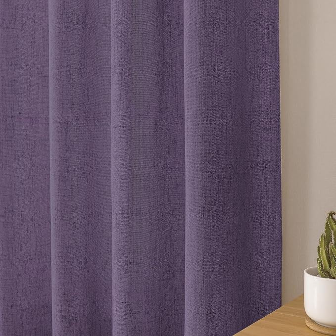 Tollpiz Linen Curtains Living Room Rod Pocket Semi Sheer Curtain Burlap Light - Image 8