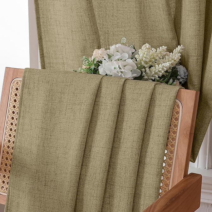 Tollpiz Linen Curtains Bedroom Rod Pocket Semi Sheer Curtain Burlap Light - Image 6