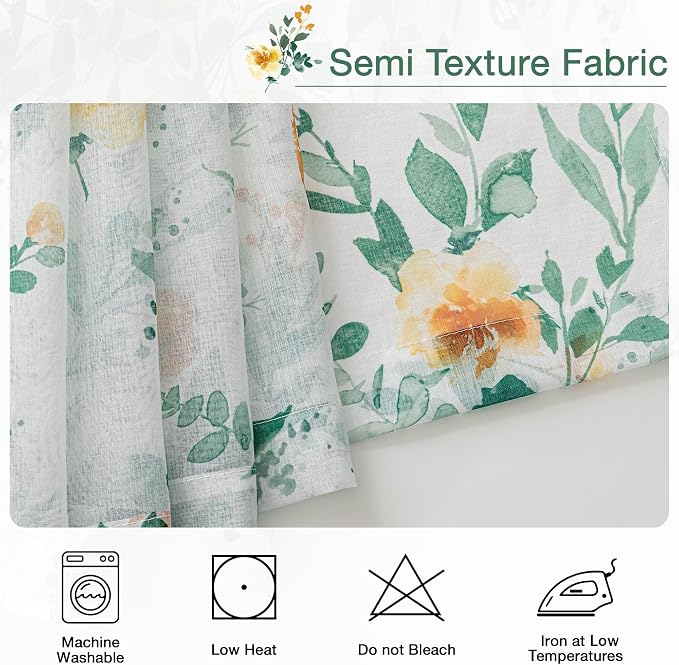 MYSKY HOME Green Sheer Floral Curtains 90 Inch Length - Image 7
