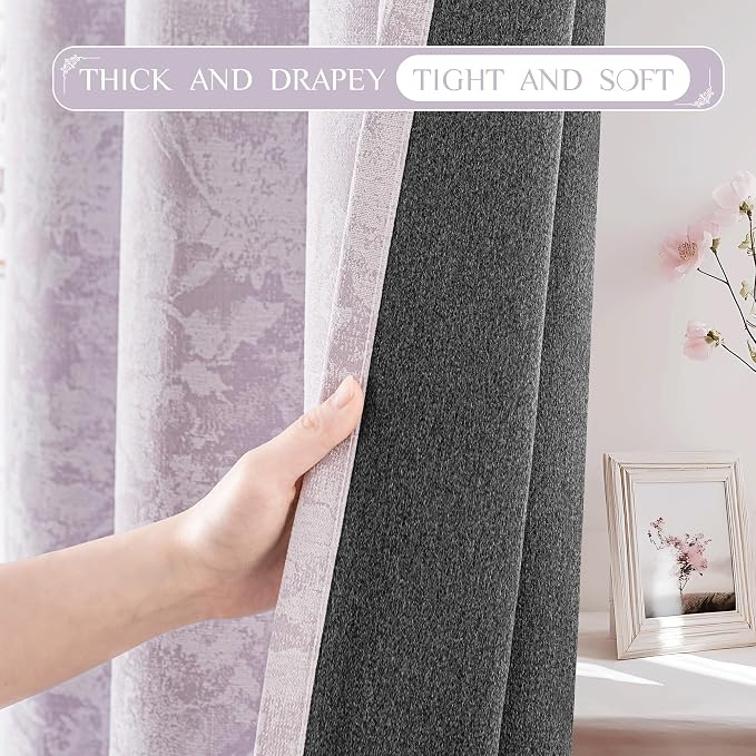 Beauoop Purple Floral Jacquard Blackout Curtains - Image 6