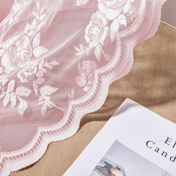 Light Pink Lace Curtains 84 Inches Long 2 Panels Romantic Flower Sheer Curtains - Image 6