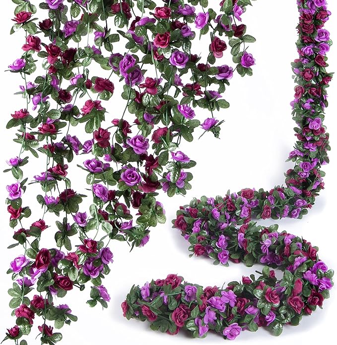Artificial Flower Garland 8pcs 8.2ft Rose Vine Decor, Hanging Faux Roses String by PONKING