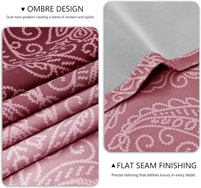 DWCN 100% Blackout Curtains for Bedroom 84 Inch Long-Damask Patterned Ombre - Image 4