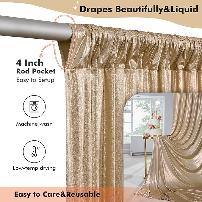 50x10ft Shimmer Champagne Gold Sequin Backdrop Curtain - Image 6