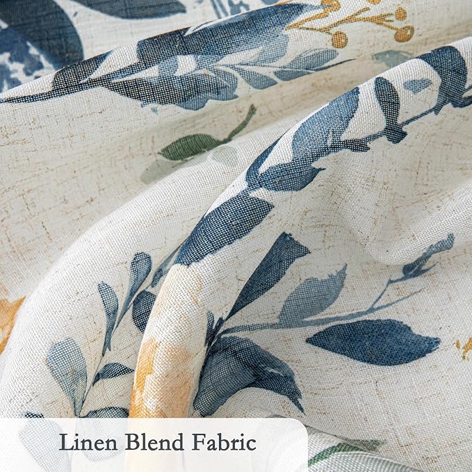 MYSKY HOME Floral Linen Door Curtains Blue Farmhouse Privacy Door Window - Image 4