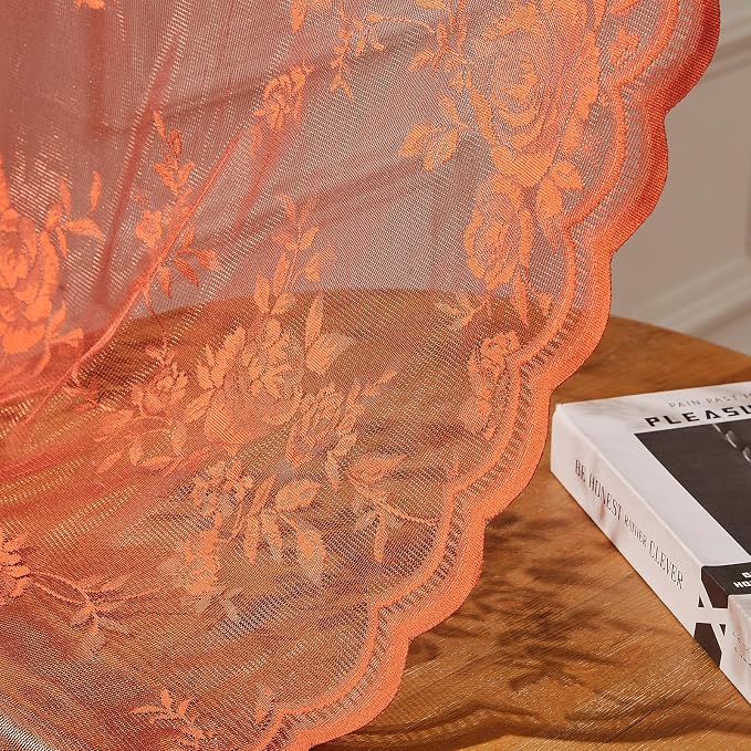 Terracotta Lace Curtains 84 Inches Long Country Rustic Floral Sheer Curtains - Image 7