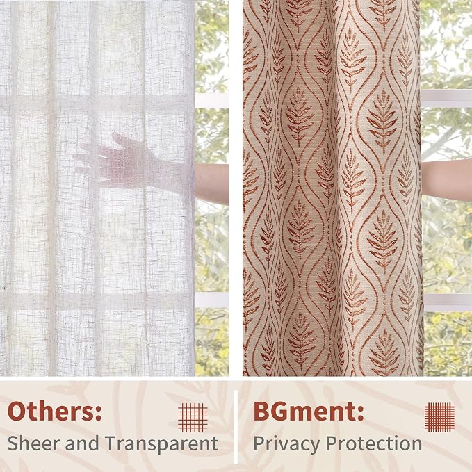 BGment Terracotta Leaf Jacquard Curtains 72 Inches Long - Image 5