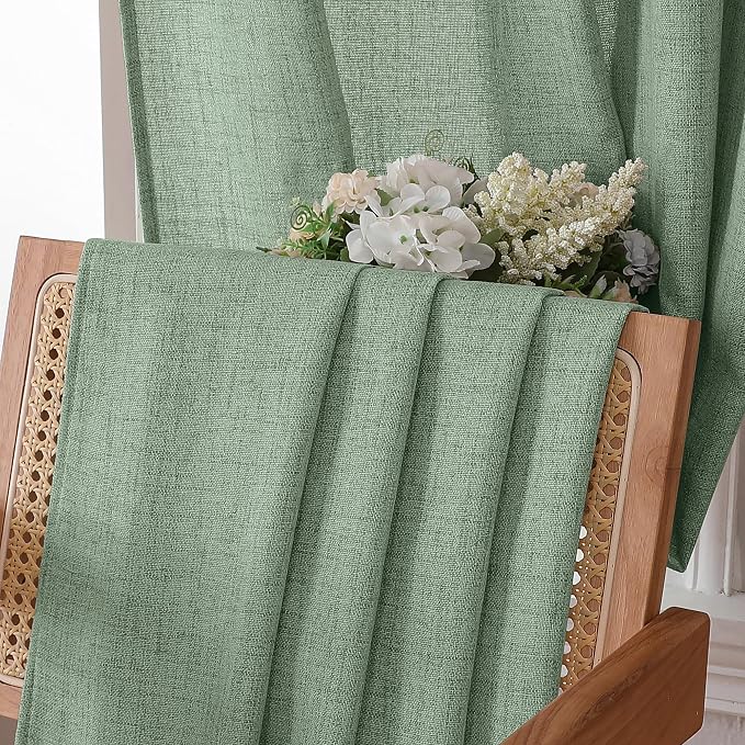Tollpiz Linen Curtains Bedroom Rod Pocket Semi Sheer Curtain Burlap Light - Image 6