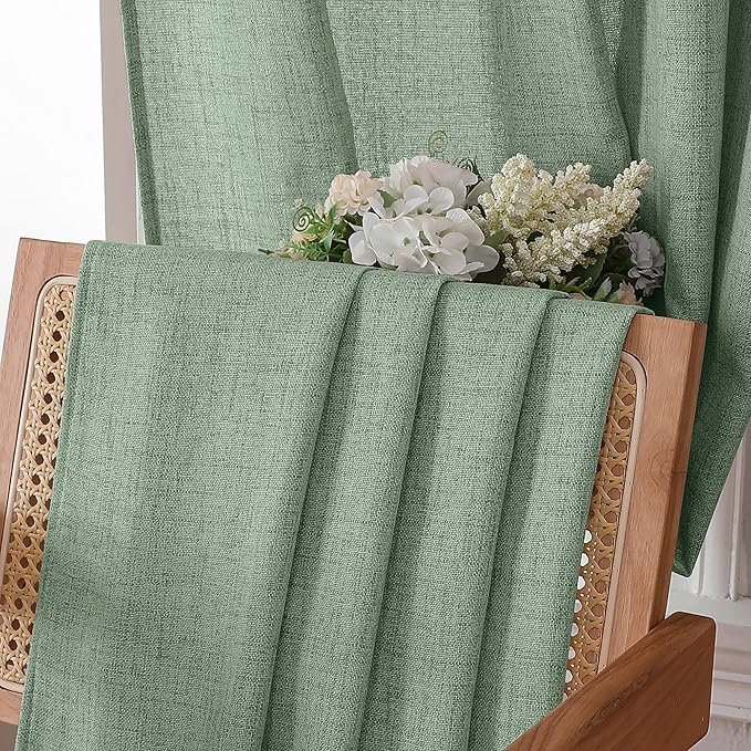 Tollpiz Short Linen Curtains Living Room Rod Pocket Semi Sheer Curtain Burlap - Image 6