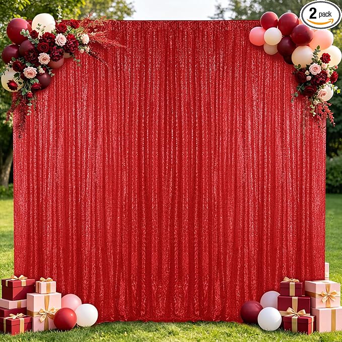 Hahuho Red Sequin Backdrop Curtain, Party Decoration（2 Panels, 4FT x 8FT by Hahuho