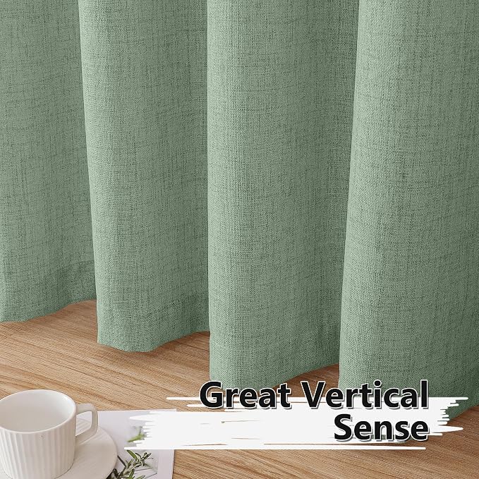 Tollpiz Short Linen Curtain Living Room Rod Pocket Semi Sheer Curtains Burlap - Image 4