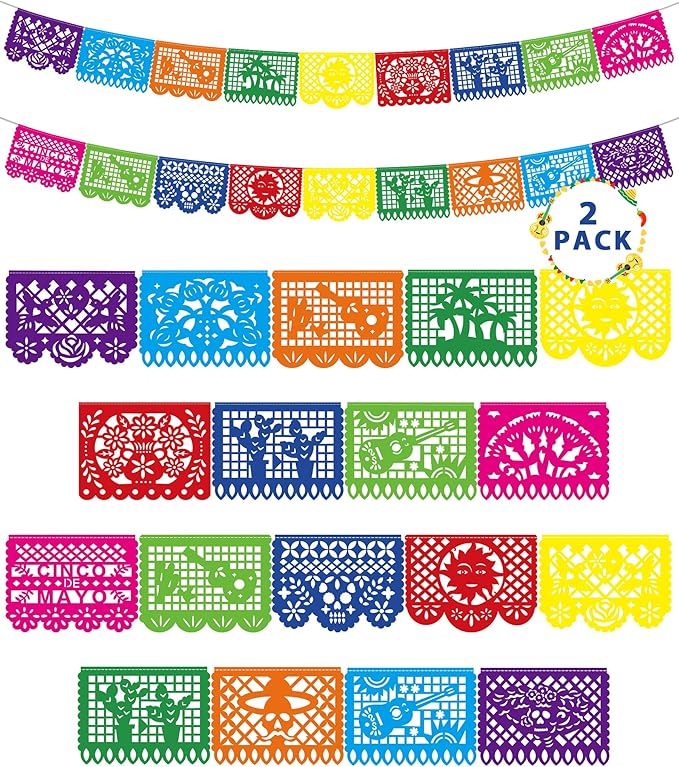 36 FT Cinco De Mayo Decorations, 2 Pack Mexican Party Banner, Plastic Fiesta by Heartome