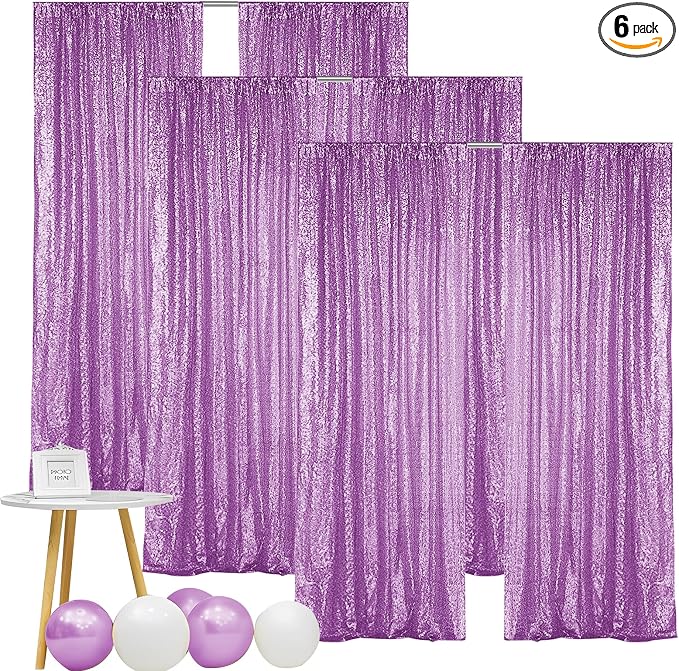 Hahuho Lavender Sequin Backdrop Curtain, Party Decoration（6 Panels, 2FT x 8FT by Hahuho