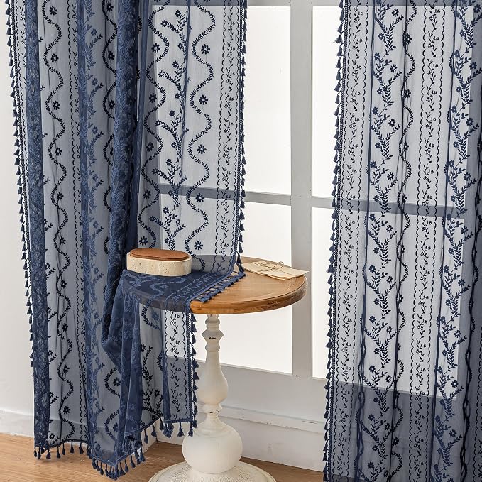 WAZZIO Boho Lace Curtains 2 Panels 63 Inch -Victorian Sheer Panel Drape French - Image 6