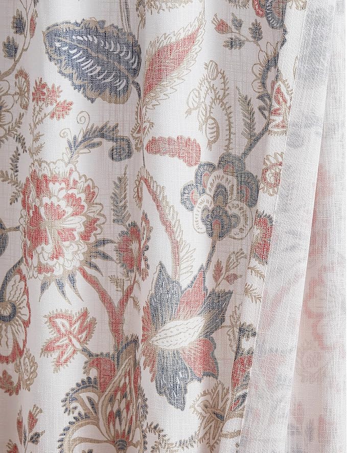 Kayne Studio Navy Red Jacobean Floral Rod Pocket Semi Sheer Curtains 84Inch | - Image 3