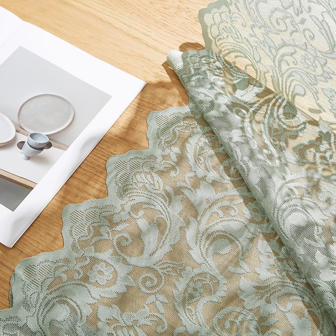 Bujasso Sage Green Lace Pinch Pleat Curtains 108 inch, Vintage Floral Sheer - Image 5