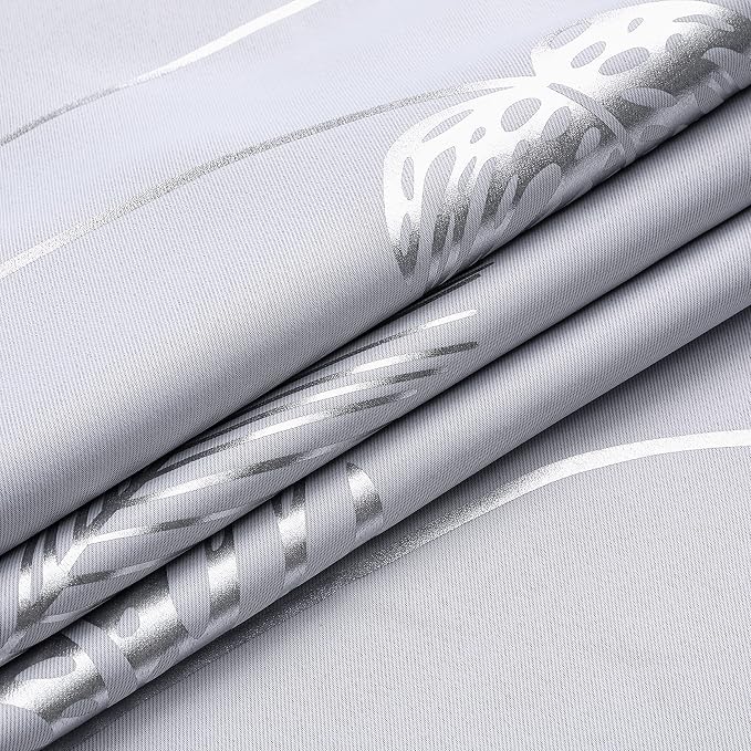 Greyish White and Silver Print Curtains 72 Inches Long Room Darkening Curtains - Image 8
