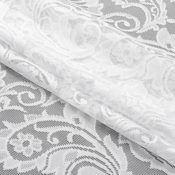 Bujasso White Lace Pinch Pleat Curtains 108 inch, Vintage Floral Sheer Drapes - Image 9