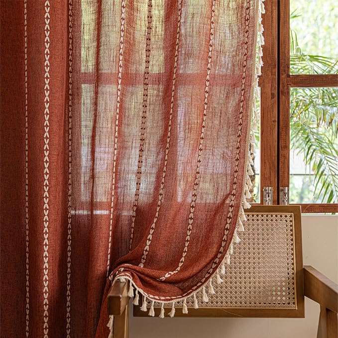 Sutuo Home Boho Linen Curtains for Living Room Dining Room, Farmhouse Light - Image 4