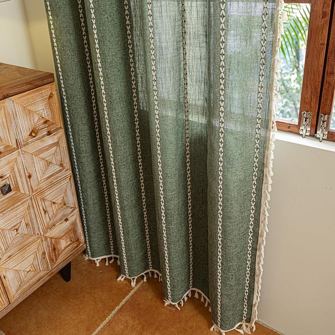 Sutuo Home Boho Curtains for Bedroom Dining Room, Semi Blackout Linen Farmhouse - Image 5