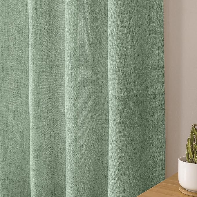 Tollpiz Short Linen Curtains Living Room Rod Pocket Semi Sheer Curtain Burlap - Image 8