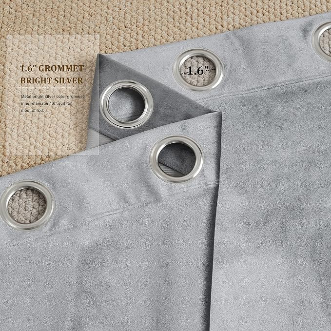BULBUL Velvet Grey Grommet Blackout Curtains 63 inch - Image 3