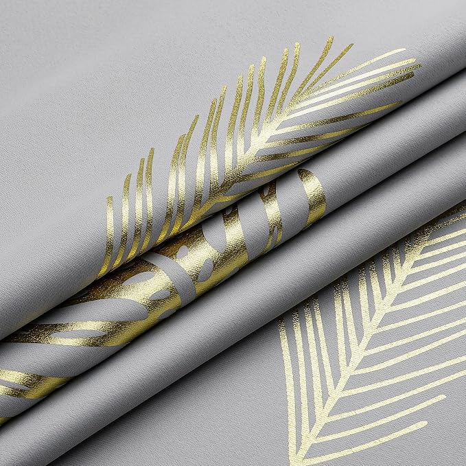 Light Grey Blackout Curtains for Living Room Gold Palm Tree Design Light - Image 8