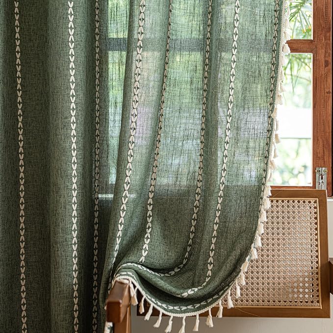 Sutuo Home Boho Curtains for Bedroom Dining Room, Semi Blackout Linen Farmhouse - Image 4
