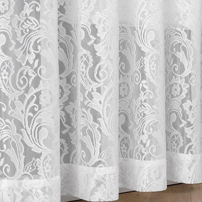Bujasso White Sheer Lace Curtains 63 inch Vintage Floral Sheer Window Curtain - Image 3