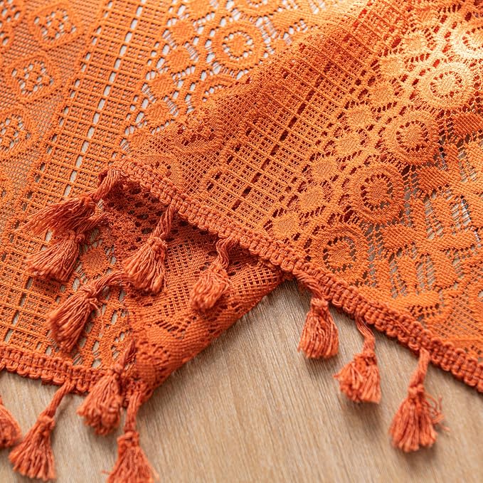 Sutuo Home Terracotta Boho Valance Short Curtains Crochet Lace Sheer Bohemian - Image 5